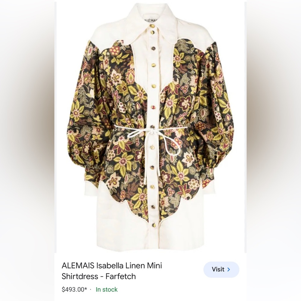 Alemais Floral Puff Sleeve Dress - Cream and Multicolor - Picture 3 of 9
